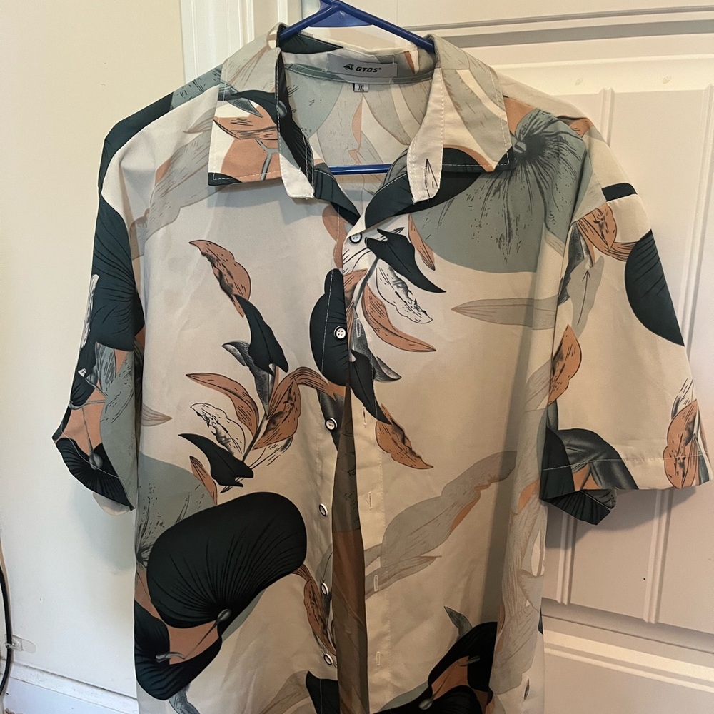 Cream and Black Casual Button Down Shirts